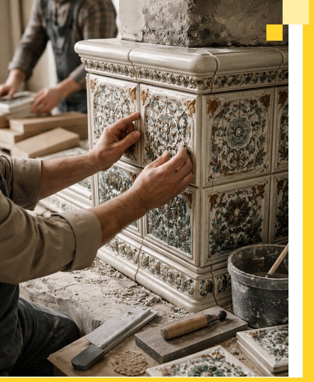 Изразцовые камины под ключ в Туле: проект и монтаж