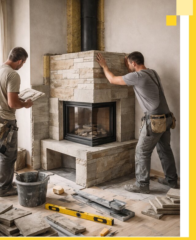 Угловые камины под ключ проект, монтаж и отделка в Туле