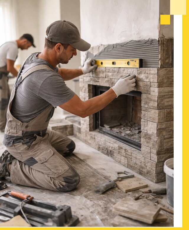 Облицовка каминов в Туле, монтаж и отделка натуральным камнем