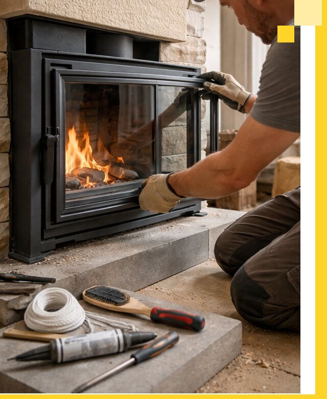 Производство, монтаж и доставка каминов со стеклом в Туле