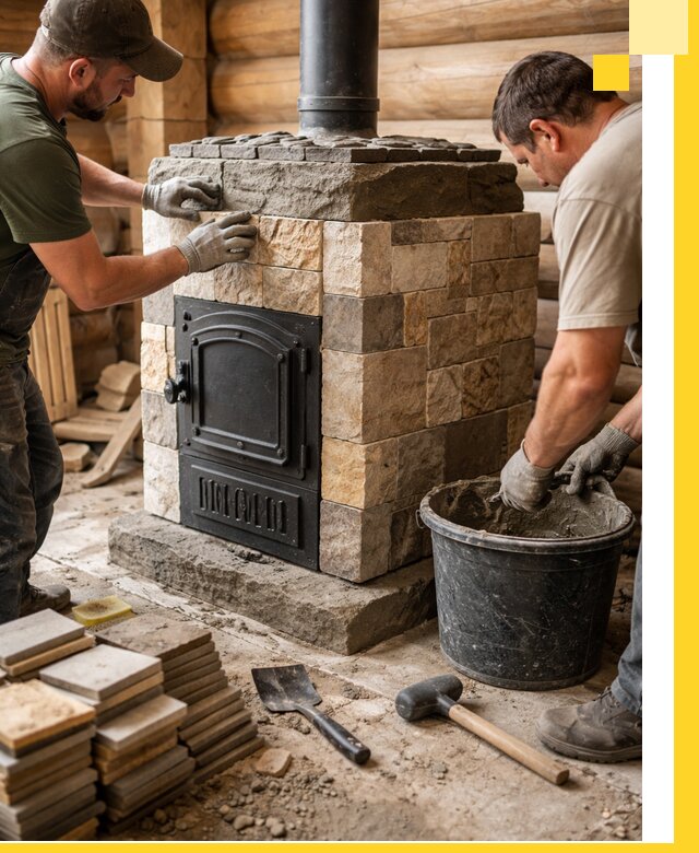 Облицовка банной печи под ключ в Туле: камень и плитка