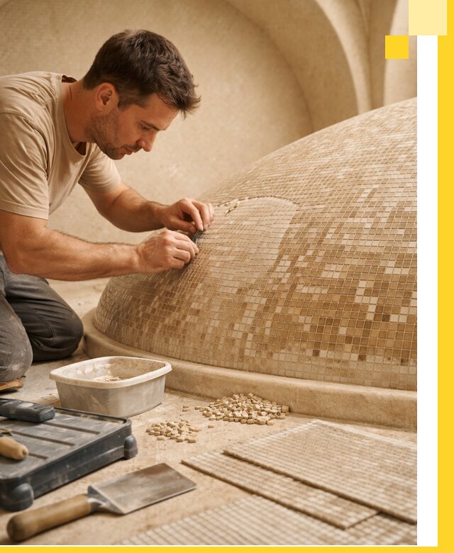 Профессиональная укладка мозаики для хамама под ключ в Туле