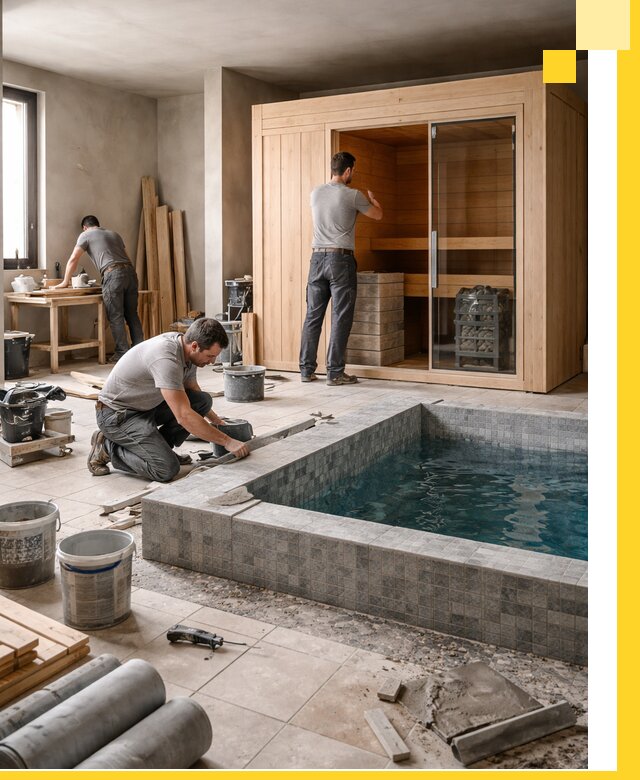 SPA зоны под ключ с бассейном сауной и печью в Туле